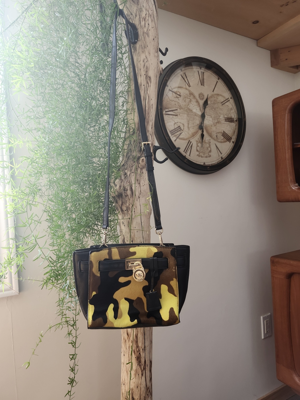 Michael Kors Yellow & Brown Camo Leather Crossbody